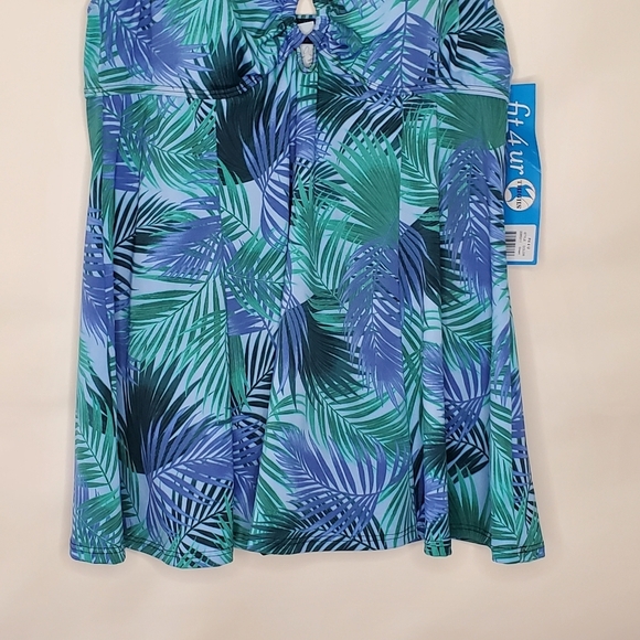 Fit 4 U One-piece Swimsuit Size 18W Leaf Print Skirted Tropical Beach NEW - Picture 4 of 15
